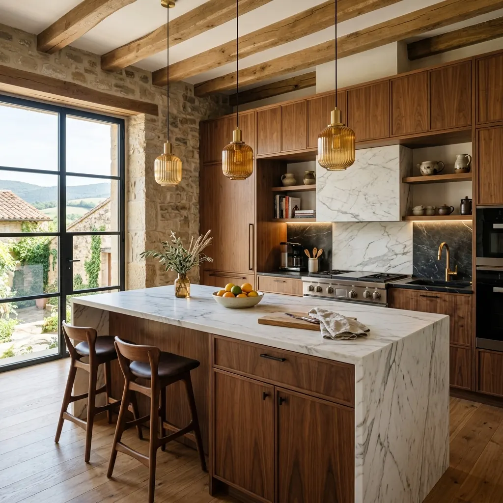 Cocina con isla central en Navarra, proyecto realizado por Muebles Pascual en Navarra
