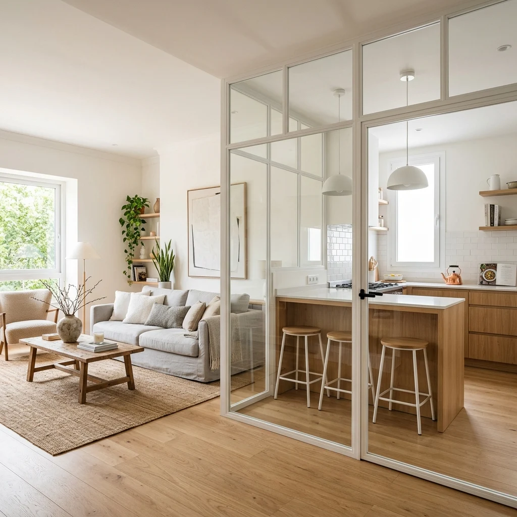 Cocina moderna abierta al salón en Navarra, proyecto realizado por Muebles Pascual en Navarra